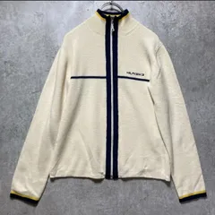 TOMMY HILFIGER トミーヒルフィガー トミー　 ハイネック ジップアップ ニット ジャケット アイボリー×ネイビー×イエロー Sサイズ Y2K 2000s　　古着