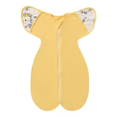 【特価セール】着脱簡単 手が出せるタイプ 柔らかく ベビー服 モロー反射防止 出産祝い 夜泣き対策 通気性 ベビー 伸縮性 綿 夏 プレゼント(獅子イエロー 新生児 L) おくるみ