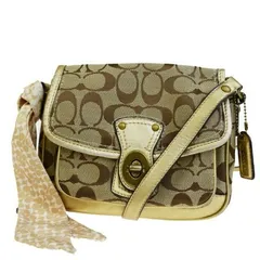 【中古】 中美品 コーチ COACH シグネチャー ショルダーバッグ ポシェット スカーフ ブラウン ゴールド キャンバス レザー F10566 03HD922