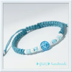 アンクレットorブレスレット 天然石【クラック水晶+カラービーズ】ベィビーブルー