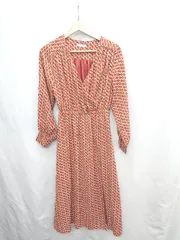 ◇ Θ archives アルシーヴ 総柄 長袖 ロング ワンピース サイズF レッド系 レディース E  【1502200015376】