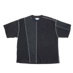 美品 22ss MAISON SPECIAL メゾンスペシャル ミニワッフル コンビ パッチワーク プライム オーバーTシャツ 五分袖 カットソー M 黒 メンズ 古着 中古 USED