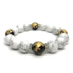 12mm 四神獣金彫オニキス×ハウライト パワーストーン ブレスレット天然石 運気上昇  健康運 厄払い お守り 青龍 白虎 玄武 朱雀 （シルバー）メンズ・レディース　男性・女性　数珠ブレス 開運 [15]　