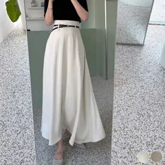 スカート レディース ミモレ丈 フレア ロングスカート 韓国 エレガント 大人 おしゃれ 春 夏 秋 シンプル 体系カバー オフィス 白 ベージュ フェミニン きれいめ ハイウエスト フレアスカート