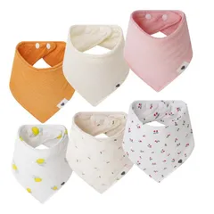 [スリーマッシュルーム] よだれかけ スタイ ベビー ビブ 三角スタイ - バンダナビブ 6枚セット 6重ガーゼ 綿100% 赤ちゃん 離乳食スタイ