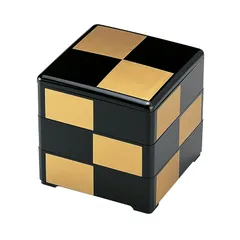 若泉漆器 3段重箱 5.5寸重 黒 金市松(内黒) H-166-5-A 1