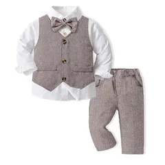 【新品】 [Volunboy] 男の子 フォーマル 子供 スーツ 4点セット 可愛い 紳士服 ベビー服 結婚式 誕生日 卒園式 入学式 入園式 お宮参り 記念撮影 70-120cm (ブラウン01,90) 1
