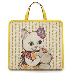 GUCCI グッチ チルドレンズ ヒグチユウコ 猫 キャット 日本限定 ハンドバッグ トート キャンバス エナメル ホワイト アイボリー イエロー 605614