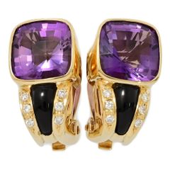 AM7.54ct/FD:0.1ct/TASAKI PEARL タサキ・田崎 マルチストーン・ヴィンテージ・アメジスト ダイヤモンド イヤリング/K18YG-12.4g【♀】【S】【レディース】★■582472【中古】
