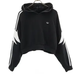 アディダスオリジナルス トレフォイルロゴ 長袖 ショート丈 スウェットパーカー OT ブラック adidas Originals レディース