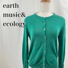 earth music&ecology　アースミュージックアンドエコロジー　M　緑　グリーン　レース　フリル　ハート　クルーネック　長袖ニット　カーディガン 3349