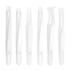 uxcell 6個セットのプラスチック製精密ピンセットキット 長さ120mm 抗静電性 フラットポイ ント カーブドラウンドヘッド エレクトロニクス 宝石メイキング 実験室作業 DIY修理ツール ホワイト色