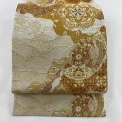 【美品】 袋帯 秀品 華文 鳳凰 金糸 箔 クリーム 六通 正絹 【中古】