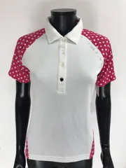 【USED】VIVA HEART ビバハート ポリエステル 半袖 ポロシャツ ラインストーン ドット柄 ホワイト 白 ピンク レディース 40 M ゴルフウェア