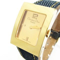 稼働品 Christian Dior クリスチャンディオール クォーツ マリス デニムベルト アナログウォッチ 腕時計 ゴールド インディゴ レディース D78-159 ★2834 LF0005-0508