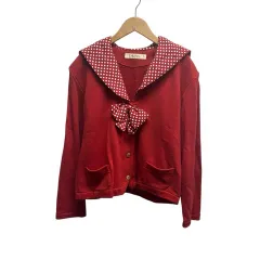 インゲボルグ INGEBORG セーラージャケット スウェットカーディガン 金ボタン 水玉 レッド Mサイズ相当
