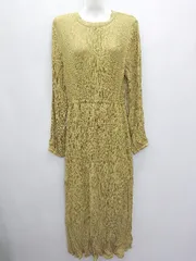 ◇ w closet ダブルクローゼット シャーリング スタンドカラー 長袖 ロング ワンピース サイズF カーキ系 レディース P  【1406110027293】