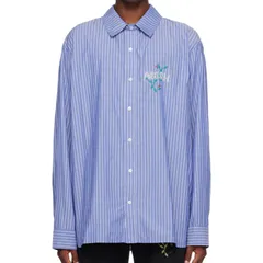 未使用品 タグ付き ADISH アディッシュ NAFNUF LOGO COTTON STRIPED SHIRT ストライプシャツ M ブルー 刺繍 参考定価59,400円 メンズ 春 ゴーゴー古着マルイ北千住店  36 NO.久北有00807Y