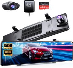 ドライブレコーダー ミラー型 4K高画质 【2025革新型&12インチIPS大画面&64GB SDカード】 ドライブレコーダー 前後カメラ GPS搭載 ドラレコ IMX589センサー ミラレコ 170度広角 タッチパネル HDR/WDR 全国LED信号機対策