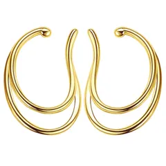 【数量限定】大ぶり イヤリング 金属アレルギー対応 イヤカフ ダブルライン イヤーカフス 左右セット [クライフ]イヤーカフ ゴールド/シルバー/ピンクゴールド