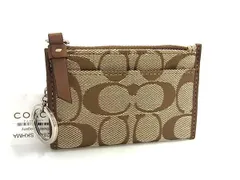 ■美品■ COACH コーチ シグネチャー キャンバス キーリング付き コインケース コインパース 小銭入れ ブラウン系 DJ2201