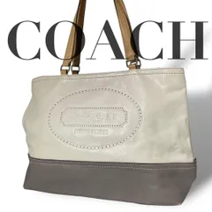 良品 5002 COACH コーチ トートバッグ レザー キャンバス ベージュ