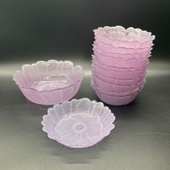 ★未使用品★KURATA CRAFT GLASS ガラス工芸 薄い紫 ラベンダカラー 花形ガラス 皿 12枚セット★