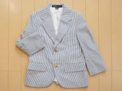 ポロ ラルフローレン polo ralph lauren アウトレット 子供服 男の子 4歳 110cm 長袖 ジャケット ストライプ 青 白 フォーマル 結婚式 パーティー 発表会 春 夏 ★3 アウター ボーイズ キッズ 【中古】 ユーズド