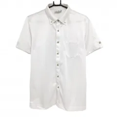 【美品】アディダス 半袖ポロシャツ 白 襟裏・袖口ピンドット ボタンダウン 後薄汚れ メンズ L/G ゴルフウェア adidas