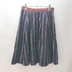 ◇ Ray BEAMS レイビームス ストライプ柄 膝丈 フレア スカート サイズ表記なし ネイビー ブラウン レディース E  【1402200021400】