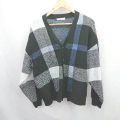 ◇ ⊇ THE SHOP TK チェック柄 ハイゲージ 長袖 カーディガン サイズM ブラック ネイビー系 メンズ E  【1507030016463】