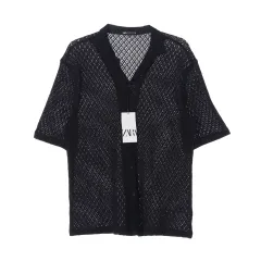 新品 L ZARA(ザラ) 黒 シースルー 半袖 シャツ