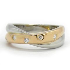 ミキモト ダイヤモンド リング PT K18PG D0.1ct 14.5号ドット コンビ MIKIMOTO ブランド ジュエリー【中古】