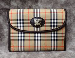 👜美品【BURBERRY バーバリー チェック柄ポーチ】ベージュ×シャドーホース / 定番クラシック / ユニセックス✨