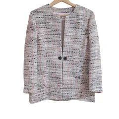 HANAE MORI(ハナエモリ) ジャケット サイズ40 M レディース - ピンクベージュ×ダークネイビー×マルチ 長袖/ツイード/ラメ/春/秋