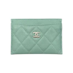 ☆E4477 シャネル カードケース クラシック AP0213 マトラッセ キャビアスキン ココマーク グリーン シャンパンゴールド金具 CHANEL