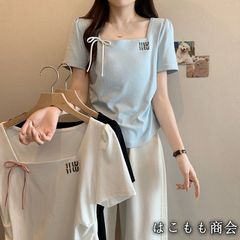【美品・未使用新品】半袖です サマーニューレターズヘビーディアマンテスクエアネックTシャツ
