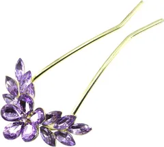 Miaomyao ミャオミャオ 簪 かんざし U字型 髪飾り 和装 留袖 着物 浴衣 金属 アンティーク フラワー花 パープル キュービックジルコニア ヘアアクセサリー(パープル,  小さめ)