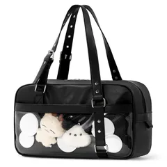 [NEWHEY] 痛バッグ 痛バ スクールバッグ 高校生 合皮 女子 スクバ 黒 大容量 ボスドンバッグ 通学 レディース A4対応 肩紐調節可能 男女兼用 学生鞄 JK 制服バッグ ブラック 茶色