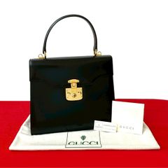 未使用保管品 保存袋付き GUCCI グッチ オールドグッチ レディロック ロゴ 金具 カーフ レザー 本革 ミニ ハンドバッグ ブラック 黒 50492