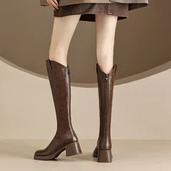 ロングブーツ レディース チャンキーヒール ローヒール ロング丈 膝下 シューズ 通学 美脚ブーツ 履きやすい 歩きやすい ブーツ 痛くない カジュアル シンプル 大人 女性 美脚 大人 おしゃれ かわいい 秋冬 hangsi16