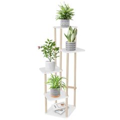 Size:5段 白い GIBLEA フラワースタンド 室内 盆栽棚 プランタースタンド 花台 観葉植物 棚 木製 階段状 ベランダ 玄関 ガーデン 飾り棚 (5段)