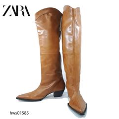 新品 タグ付き ZARA ロングブーツ ポインテッドトゥ ブラウン 38 ザラ ブラウン レディース hws01585