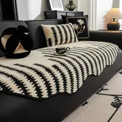 ソファーカバー 90cm×150cm 90cm×180cm ボーダー ブラック レッド グリーン カーキ グレー 黒 赤 緑 モダン お洒落 滑り止め付き シンプル 高級感 シュウベルベット