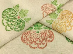 平和屋着物▽上質な小紋　単衣　草花文　鬼しぼ縮緬　正絹　逸品　AAAW1605fy