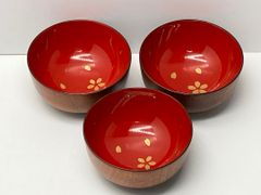 桜模様 漆塗り 酒盃 3客セット