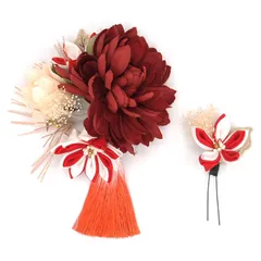 髪飾り ２点セット 赤 つまみ細工 ドライフラワー 成人式 花 和風 浴衣 着物 振袖 袴 ドレス 七五三 子供 結婚式 卒業式 入学式 髪留め 日本製 コーム 送料無料 ヘアアクセサリー ヘアコーム アカ W 78 324-281 u898　Si