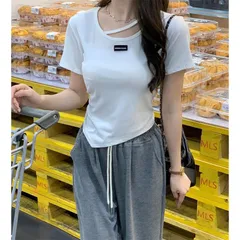 Tシャツ レディース ブラウス Uネック 半袖 おしゃれ リブカットソー カットソー トップス 無地 シンプル ベーシック eh035zrzrw9