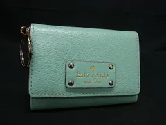 ■美品■ kate spade ケイトスペード WLRU1736 レザー キーリング付き カードケース カード入れ パスケース ミントグリーン系 DJ3449
