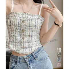 【新品未使用】パッド付き ツイード風キャミソール韓国風 vmsjx23